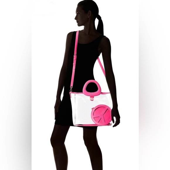 Katy Perry Clear Tote Pink Double Top Handles Jelly Tote With Peace Wristlet - Picture 6 of 11